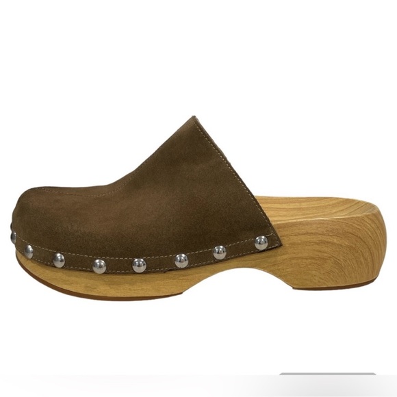 Zara studded suede clogs in taupe in size 40 - Picture 3 of 7